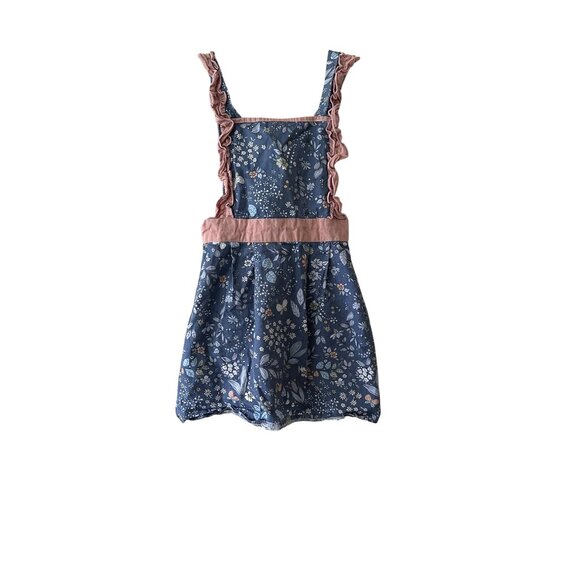 Vintage-Inspired Girls Apron Dress Ruffle Straps Floral Adjustable Mini Chef - Picture 2 of 8